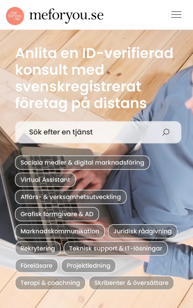 Sök efter en ID-verifierad frilanskonsult på meforyou.se