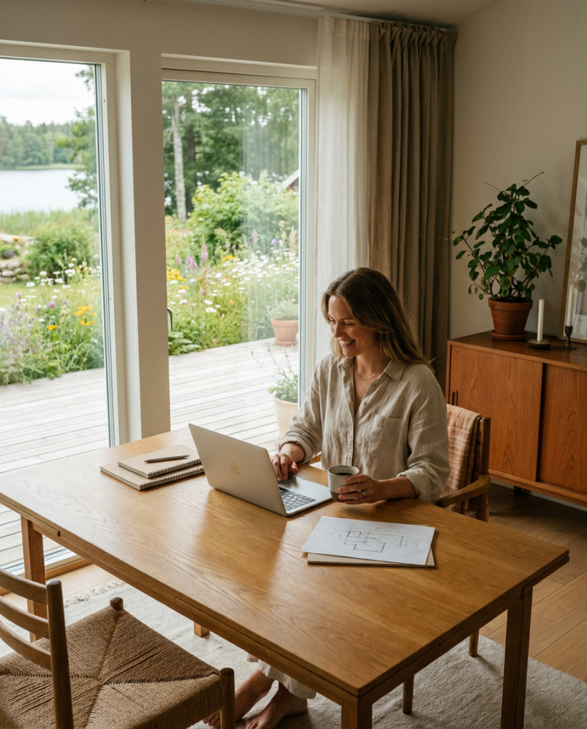 Konsult vid arbetsbordet med utsikt